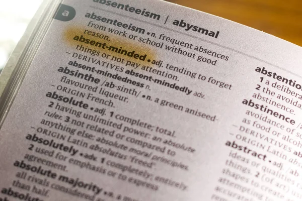 Word Phrase Absent Minded Dictionary Highlighted Marker — Stock Photo, Image