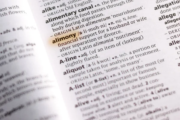 Palavra Frase Alimony Dicionário Destacado Com Marcador — Fotografia de Stock