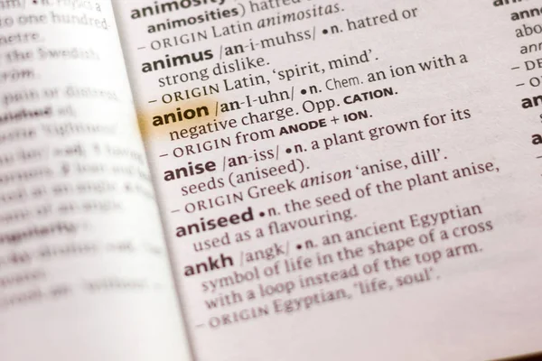 Sözcük veya tümceciğin anyon marker ile vurgulanan bir sözlük.