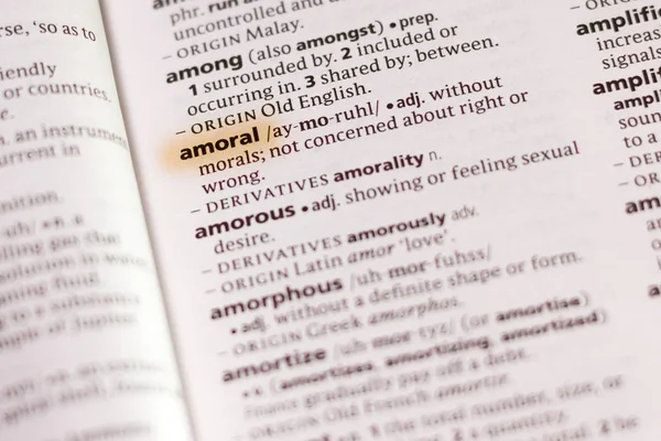 Szó Vagy Kifejezés Amoral Egy Szótár Kiemelve Marker — Stock Fotó