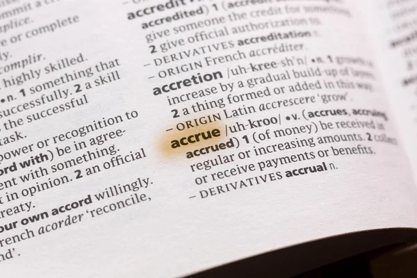 Word Phrase Accrue Dictionary Highlighted Marker — Stock Photo, Image