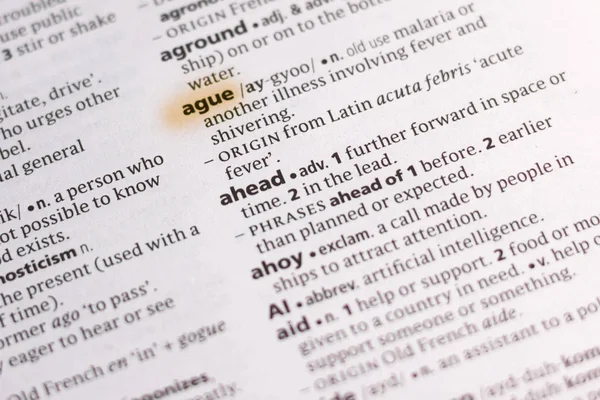Word Phrase Ague Dictionary Highlighted Marker — Stock Photo, Image