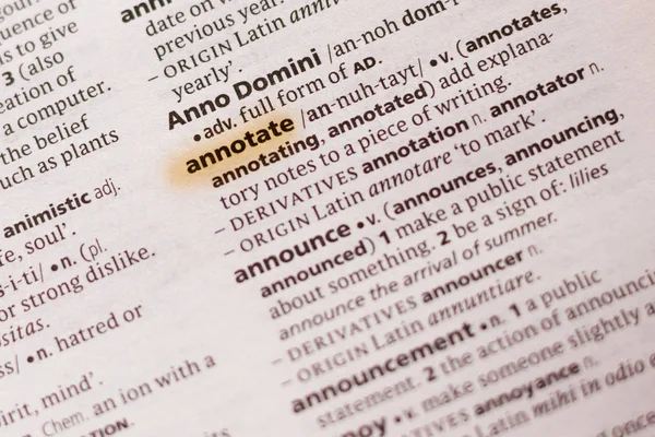 Word Phrase Annotate Dictionary Highlighted Marker — Stock Photo, Image