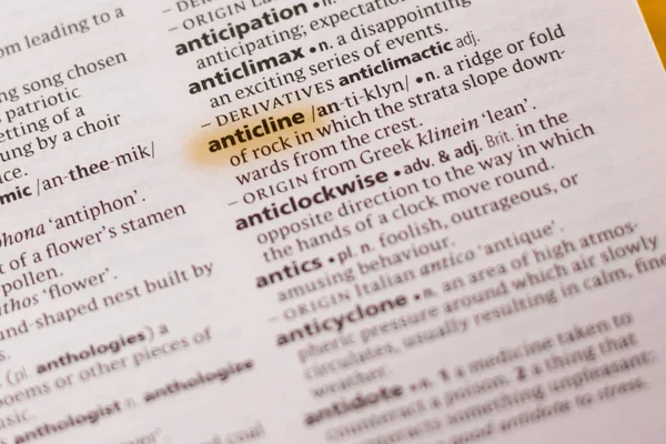 Word Phrase Anticline Dictionary Highlighted Marker — Stock Photo, Image