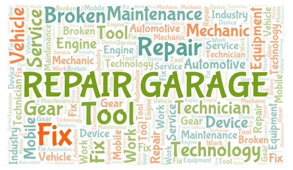 Reparação Garagem Nuvem Palavra Wordcloud Feito Apenas Com Texto — Fotografia de Stock