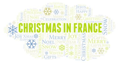 Noel Fransa'da kelime bulutu. Yalnızca metin ile yapılan Wordcloud.