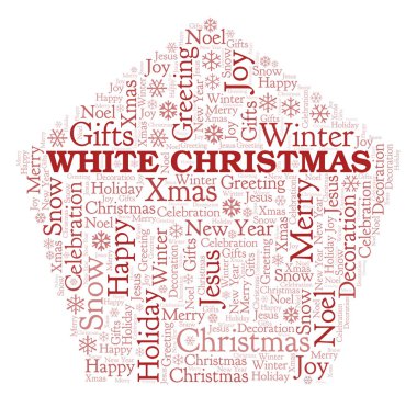 Beyaz Noel kelime bulutu. Yalnızca metin ile yapılan Wordcloud.