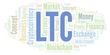 LTC veya Litecoin cryptocurrency para kelime bulutu. Yalnızca metin ile yapılan kelime bulutu.