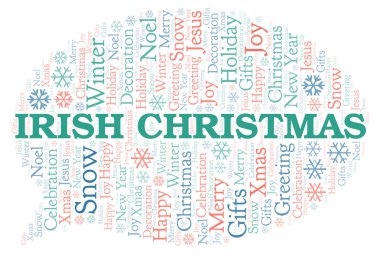 İrlandalı Noel kelime bulutu. Yalnızca metin ile yapılan Wordcloud.