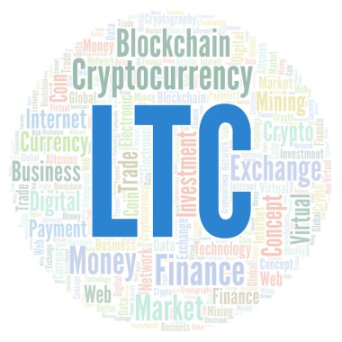 LTC veya Litecoin cryptocurrency para kelime bulutu. Yalnızca metin ile yapılan kelime bulutu.