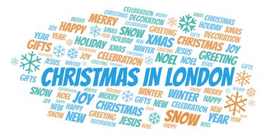 Noel Londra kelime bulutu. Yalnızca metin ile yapılan Wordcloud.