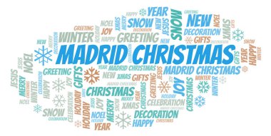 Madrid Noel kelime bulutu. Yalnızca metin ile yapılan Wordcloud.