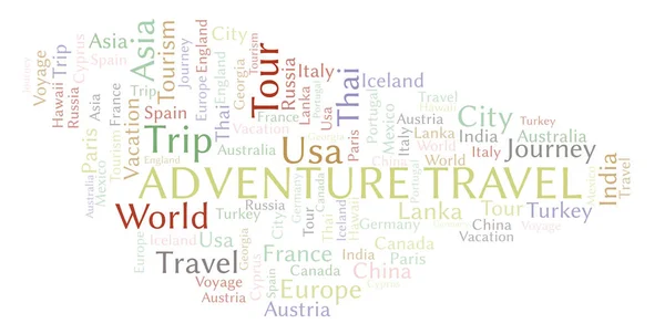 Облако Слов Adventure Travel Wordcloud Made Text Only — стоковое фото
