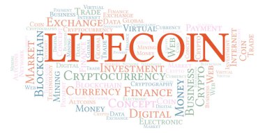 Litecoin cryptocurrency para kelime bulutu. Yalnızca metin ile yapılan kelime bulutu.