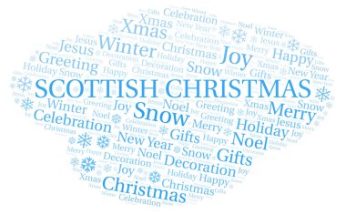 İskoç Noel kelime bulutu. Yalnızca metin ile yapılan Wordcloud.