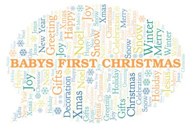 Babys ilk Noel kelime bulutu. Yalnızca metin ile yapılan Wordcloud.