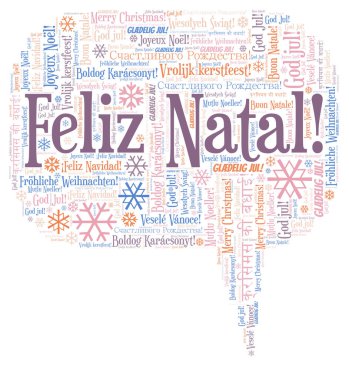 Feliz Natal kelime bulutu - Portekiz dili hakkında mutlu Noeller. Uluslararası Noel kavramı.