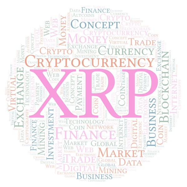 Xrp またはリップル Cryptocurrency コイン単語雲 テキストのみで作られた単語の雲 — ストック写真