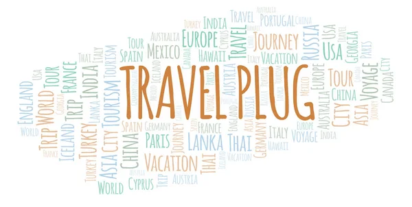 Utazás Plug Szó Felhő Wordcloud Készült Csak Szöveg — Stock Fotó