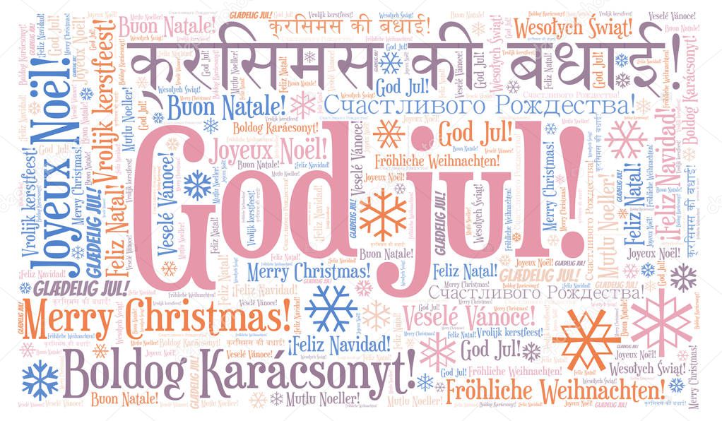 God jul word cloud - Merry Christmas on Norwegian language. International Christmas concept.