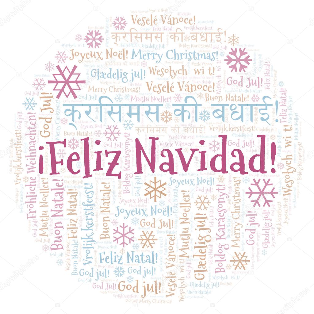 Feliz Navidad word cloud - Merry Christmas on Spanish language. International Christmas concept.
