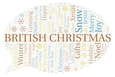 İngiliz Noel kelime bulutu. Yalnızca metin ile yapılan Wordcloud.