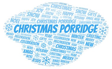 Noel yulaf lapası kelime bulutu. Yalnızca metin ile yapılan Wordcloud.