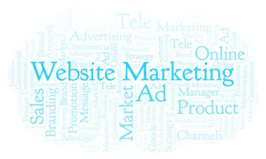 Kelime bulutu metin Web sitesi pazarlama ile. Yalnızca metin ile yapılan Wordcloud.