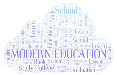 Modern eğitim kelime bulutu, yalnızca metin ile yapılan wordcloud.