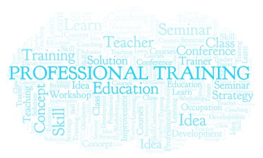 Profesyonel eğitim kelime bulutu. Yalnızca metin ile yapılan Wordcloud.