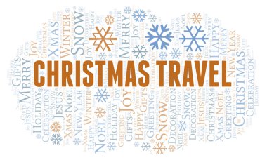 Noel seyahat kelime bulutu. Yalnızca metin ile yapılan Wordcloud.