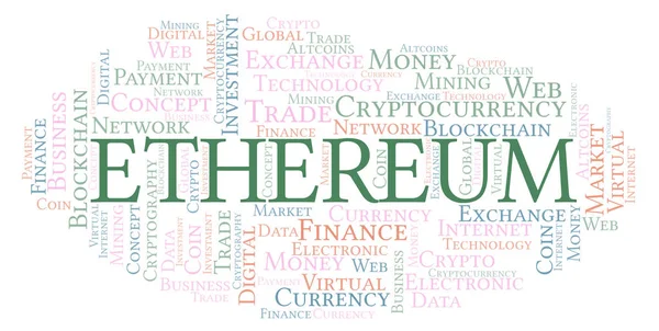Ethereum cryptocurrency para kelime bulutu. Yalnızca metin ile yapılan kelime bulutu.
