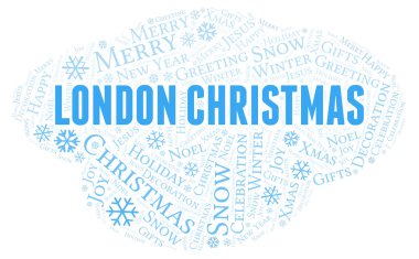 Londra Noel kelime bulutu. Yalnızca metin ile yapılan Wordcloud.