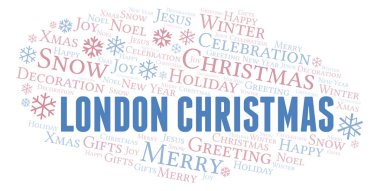 Londra Noel kelime bulutu. Yalnızca metin ile yapılan Wordcloud.