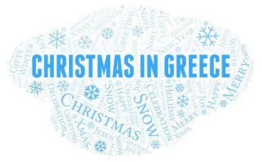 Noel içinde Yunanistan kelime bulutu. Yalnızca metin ile yapılan Wordcloud.