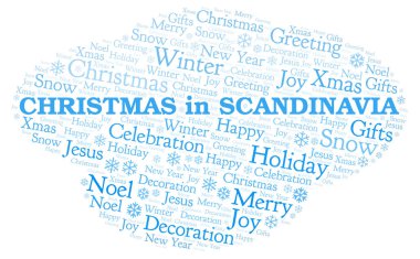 Noel İskandinavya kelime bulutu. Yalnızca metin ile yapılan Wordcloud.
