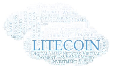 Litecoin cryptocurrency para kelime bulutu. Yalnızca metin ile yapılan kelime bulutu.