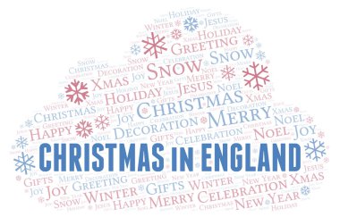 Noel İngiltere'de kelime bulutu. Yalnızca metin ile yapılan Wordcloud.