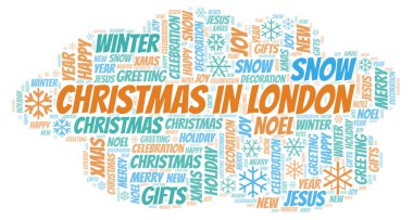 Noel Londra kelime bulutu. Yalnızca metin ile yapılan Wordcloud.