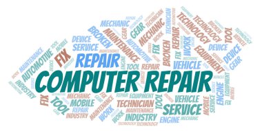 Bilgisayar onarım kelime bulutu. Yalnızca metin ile yapılan Wordcloud.