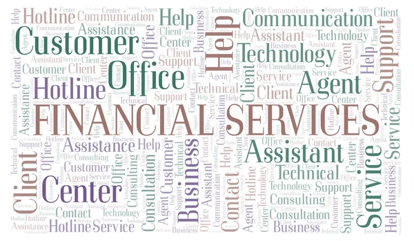 Serviços Financeiros Nuvem Palavras Wordcloud Feito Apenas Com Texto — Fotografia de Stock