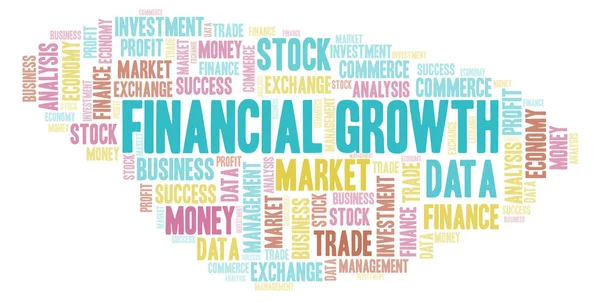 Pénzügyi Növekedés Szó Felhő Wordcloud Készült Csak Szöveg — Stock Fotó