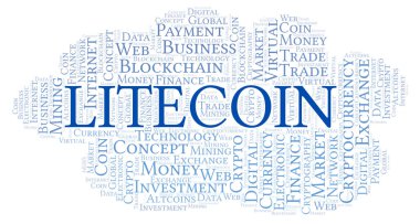 Litecoin cryptocurrency para kelime bulutu. Yalnızca metin ile yapılan kelime bulutu.