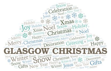 Glasgow Noel kelime bulutu. Yalnızca metin ile yapılan Wordcloud.