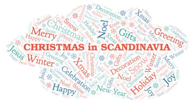 Noel İskandinavya kelime bulutu. Yalnızca metin ile yapılan Wordcloud.