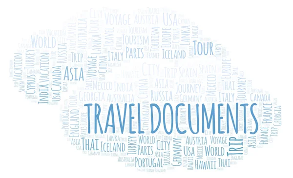 Documentos Viaje Palabra Nube Wordcloud Hecho Solo Con Texto —  Fotos de Stock