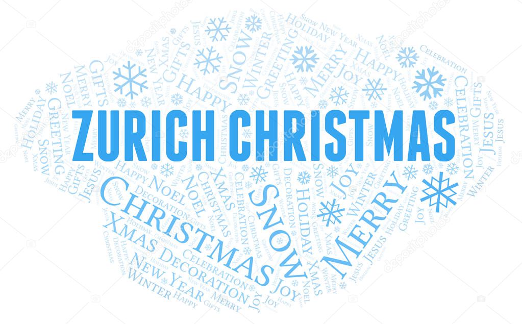 Zurich Christmas word cloud. Wordcloud made with text only.