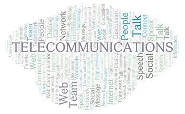 Telekomünikasyon bulut kelime. Yalnızca metin ile yapılan Wordcloud.