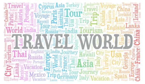 Mundo Viagem Nuvem Palavras Wordcloud Feito Apenas Com Texto — Fotografia de Stock