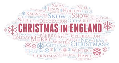 Noel İngiltere'de kelime bulutu. Yalnızca metin ile yapılan Wordcloud.